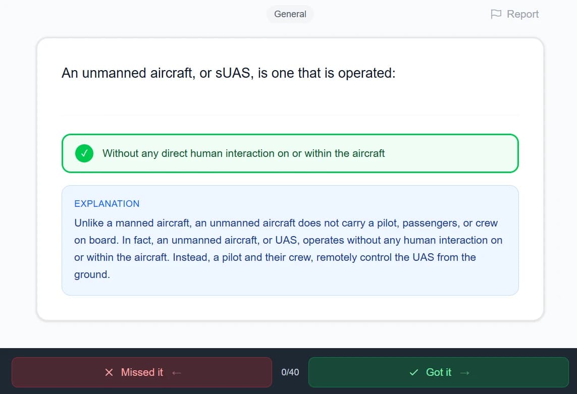 Flashcard showing the green 'Got it' state and a detailed answer explanation